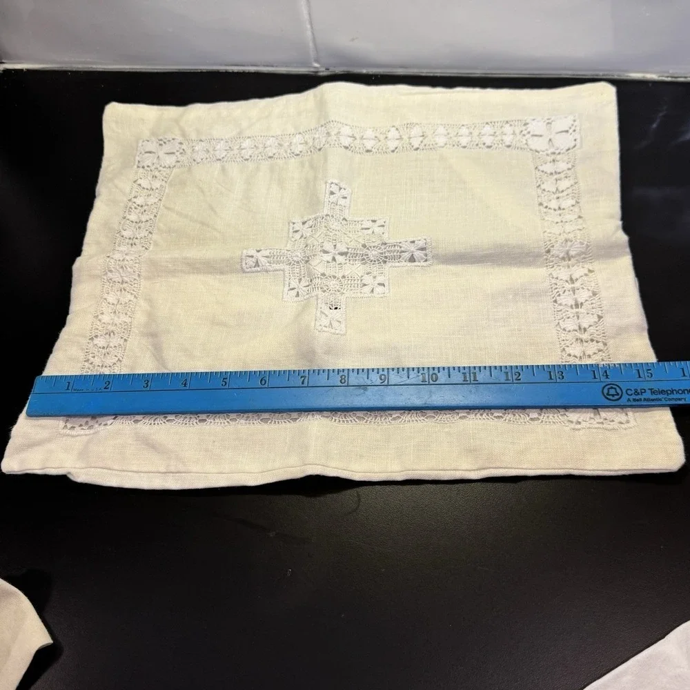 5 Piece Lot‎ Linen Handkerchief Tea Towel Pillowcase Cutwork Lace Handmade